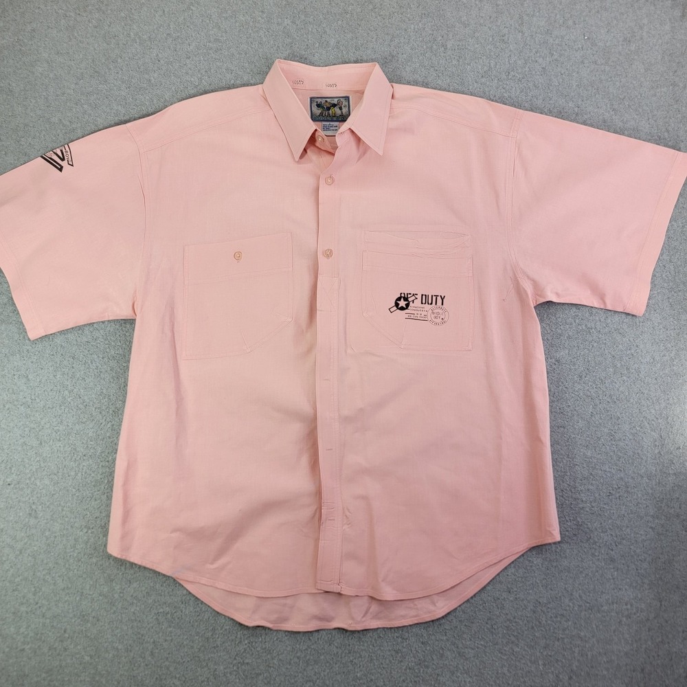 Vintage Bugle Boy Shirt Mens Large Pink Short Sleeve Button Front Off Duty 90s